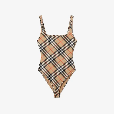 Check Swimsuit in Sand - Women | Burberry® Official