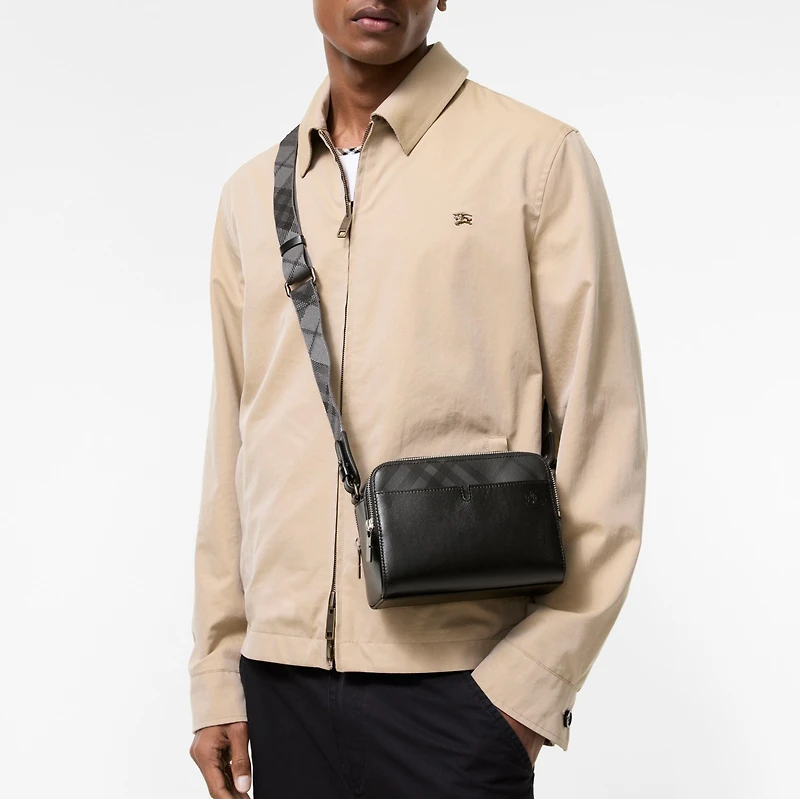 Pop Check Crossbody Bag in Black/iron grey - Men, Leather | Burberry® Official