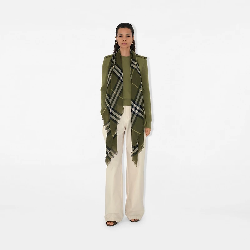 Wide Check Wool Scarf in Pea | Burberry® Official