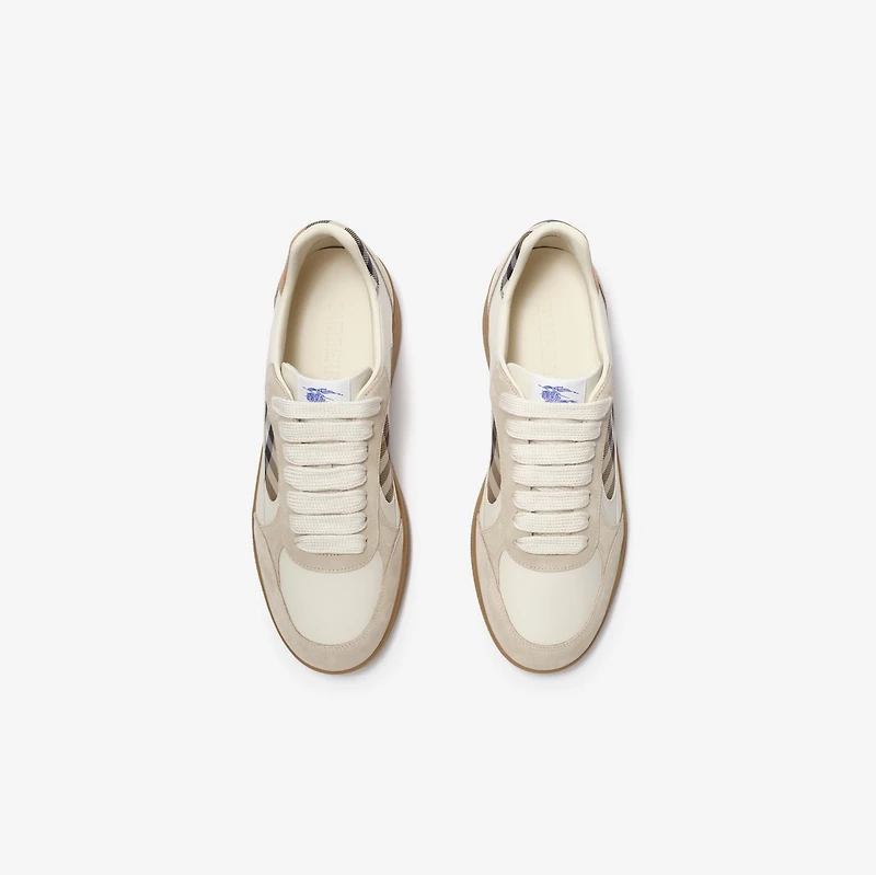 Leather, Suede and Check Terrace Sneakers​ in Dove beige/grey/sand beige - Men | Burberry® Official
