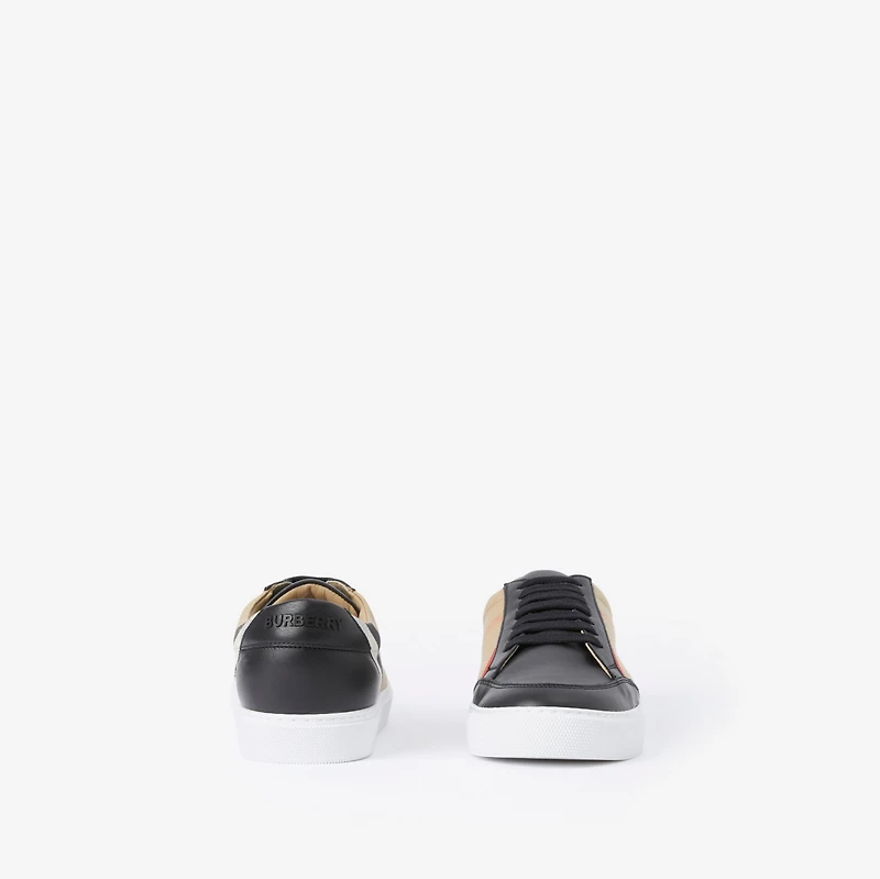 Check and Leather Sneakers in Black - Women | Burberry® Official