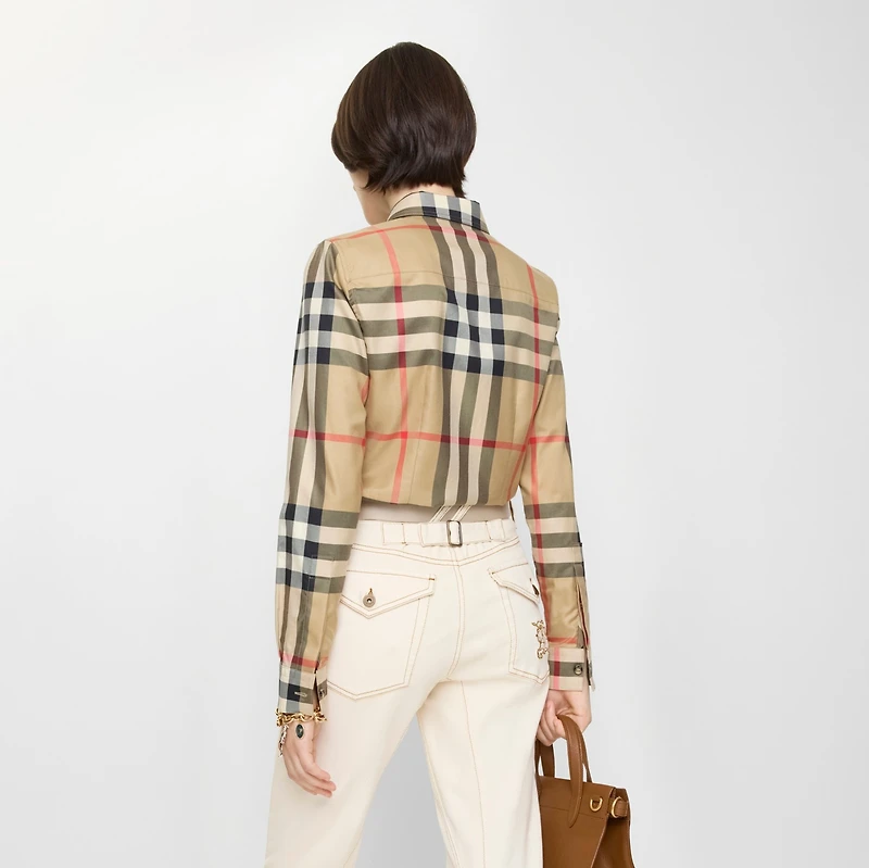 Slim Fit Check Cotton Shirt in Archive beige - Women | Burberry® Official
