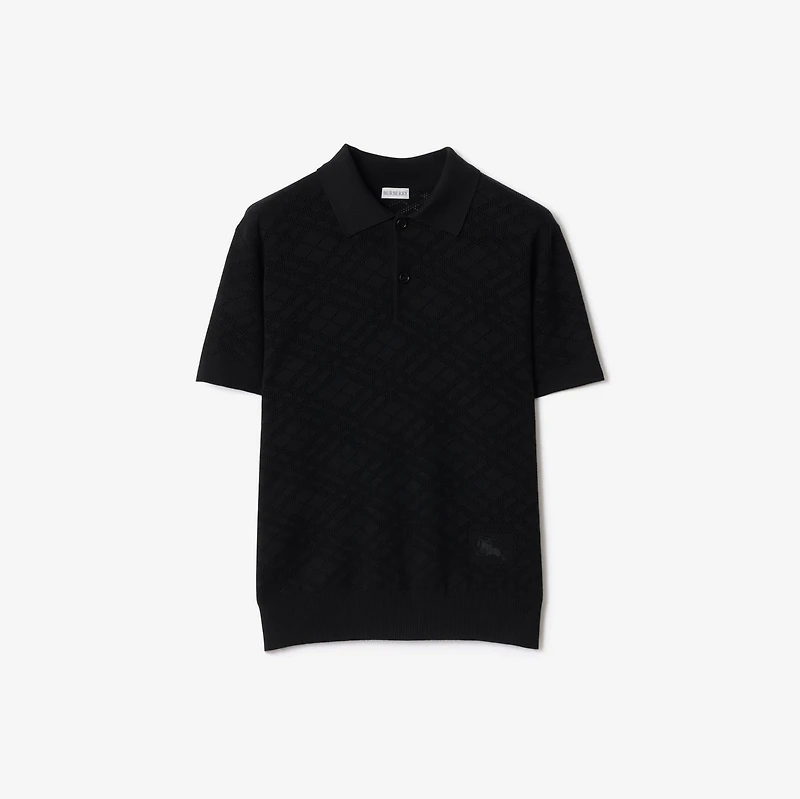 Check Wool Polo Shirt in Black - Men | Burberry® Official