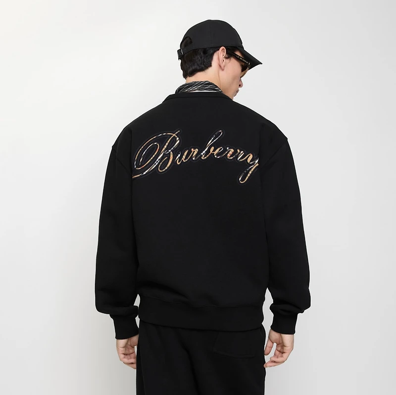 Check Cursive Logo Cotton Sweatshirt in Black - Men | Burberry® Official