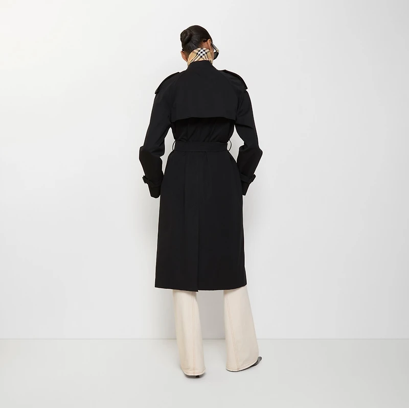 Long Castleford Trench Coat in Black - Women, Cotton Gabardine | Burberry® Official