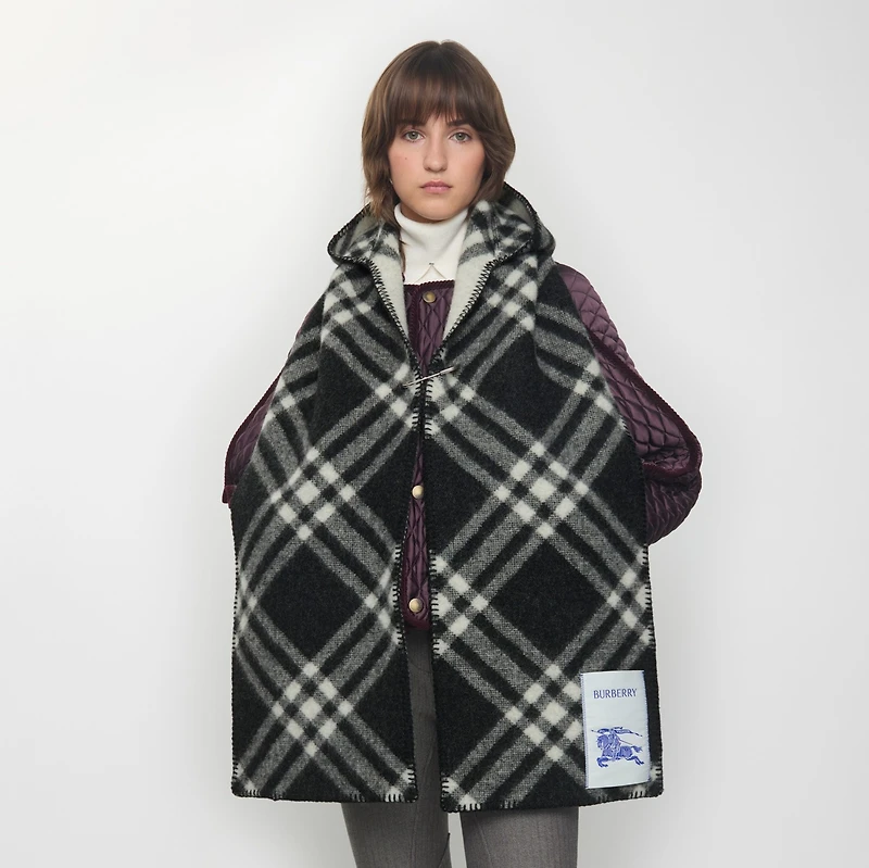 Check Wool Hooded Scarf in Black | Burberry® Official