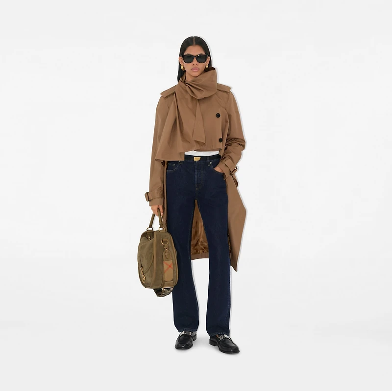 Long Gabardine Scarf Trench Coat in Warm cocoa - Women, Cotton | Burberry® Official