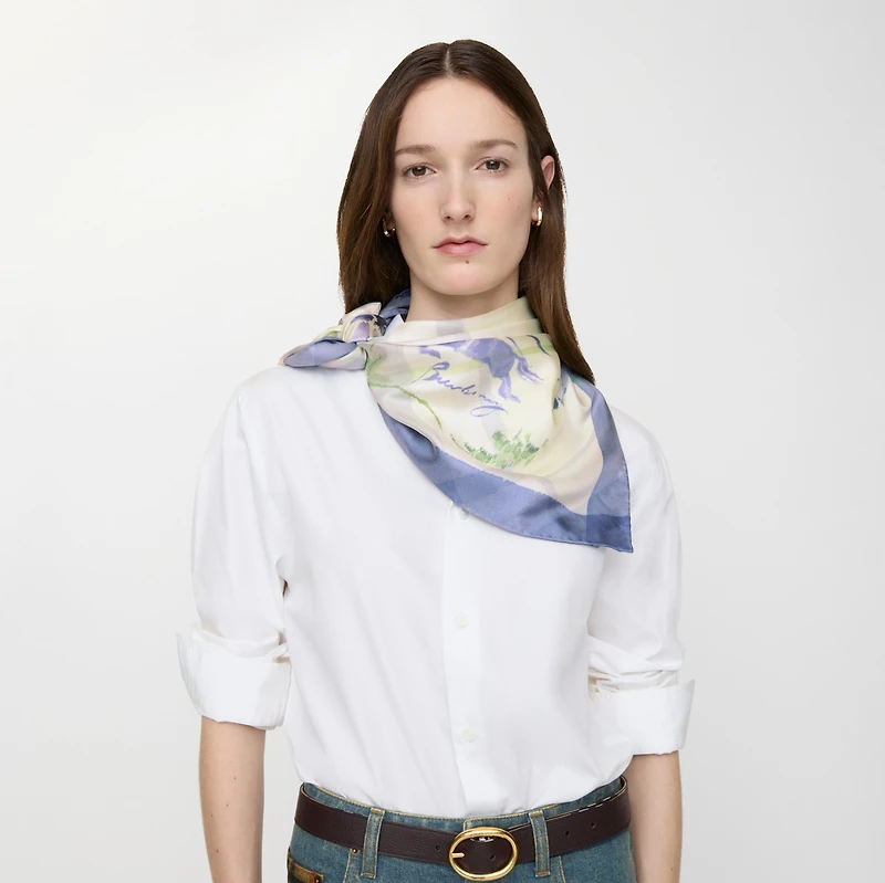 Watercolour Check Silk Scarf in Cornflower blue | Burberry® Official