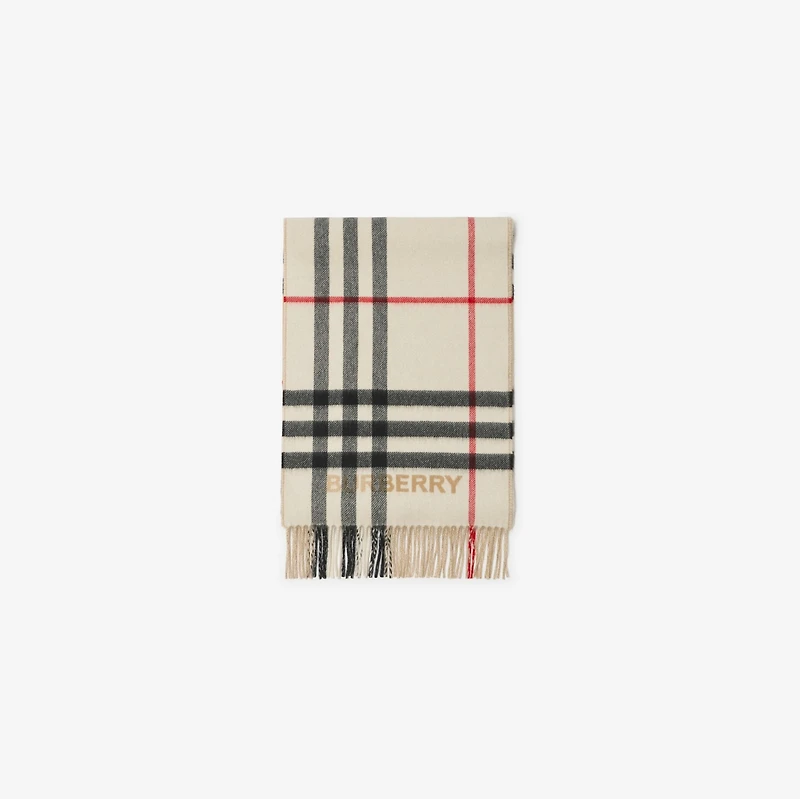 Contrast Check Cashmere Scarf in Archive beige/natural white | Burberry® Official