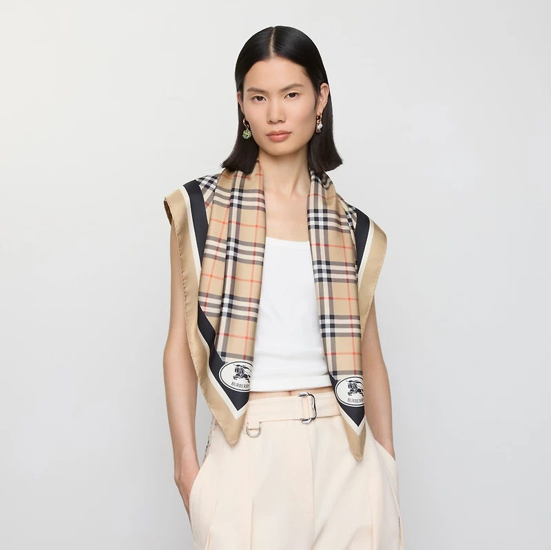 Check Silk Scarf in Sand | Burberry® Official