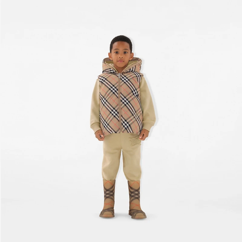 Reversible Check Nylon Padded Gilet in Sand | Burberry® Official