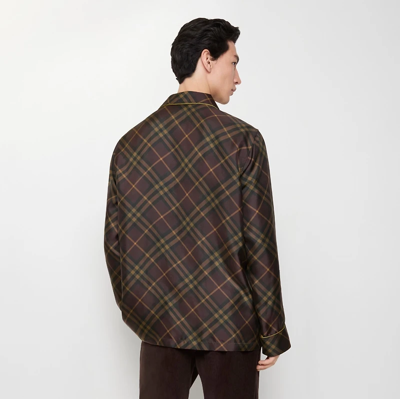 Check Silk Pyjama Shirt in Truffle brown - Men, Cotton | Burberry® Official