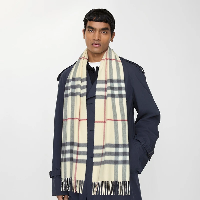 Check Cashmere Scarf in Stone | Burberry® Official