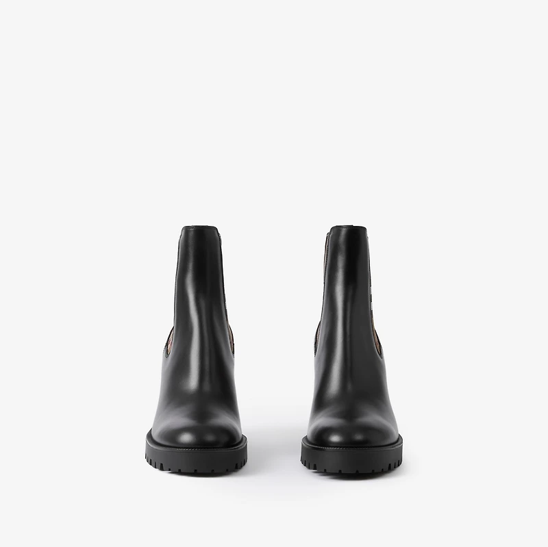 Check Panel Leather Ankle Boots in Black - Women | Burberry® Official
