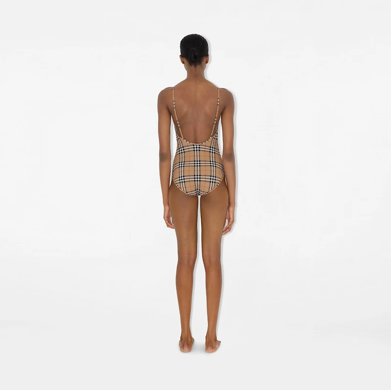 Check Swimsuit in Archive beige Yellow - Women, Nylon | Burberry® Official