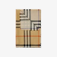 Wide Reversible Check Wool Silk Scarf in Sand/lichen | Burberry® Official