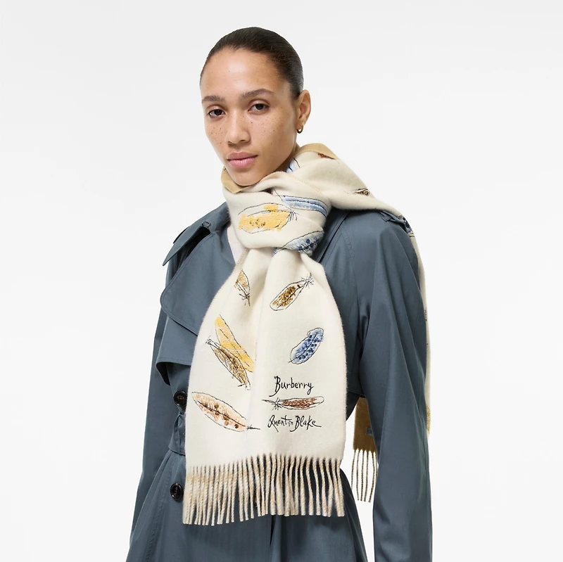 Feather Print Cashmere Scarf in Sand beige | Burberry® Official