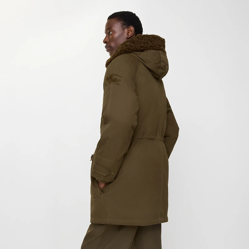 Shearling Trim Gabardine Parka in Juniper green - Men | Burberry® Official