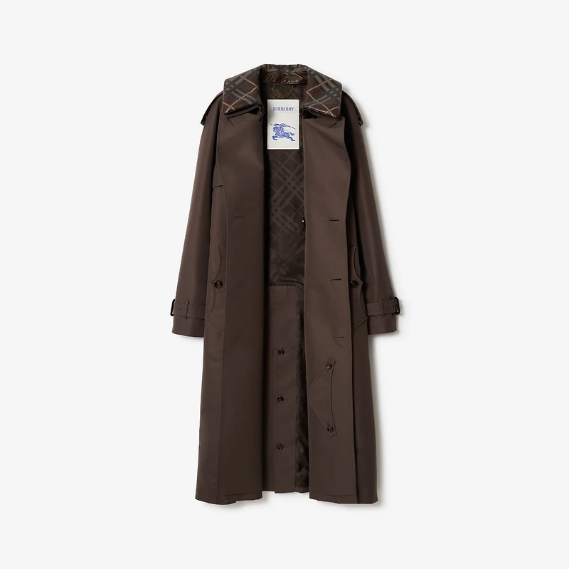 Long Check Collar Silk Cotton Trench Coat in Shade brown - Men | Burberry® Official