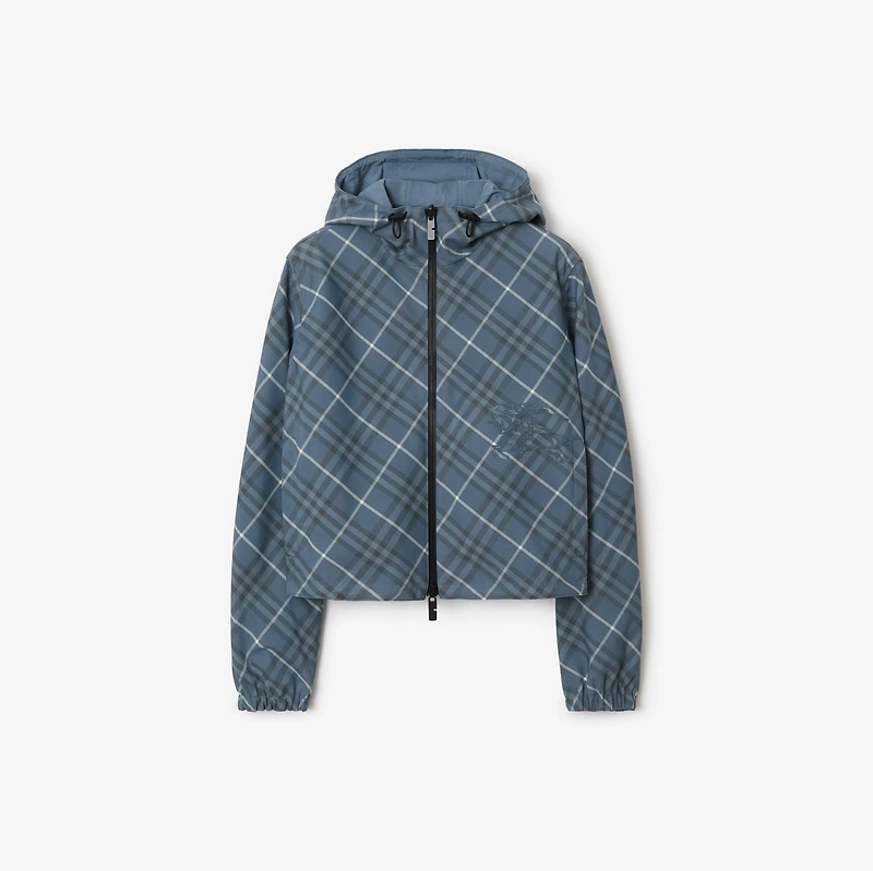 Cropped Reversible Check Hooded Jacket in Pewter - Women, Nylon | Burberry® Official