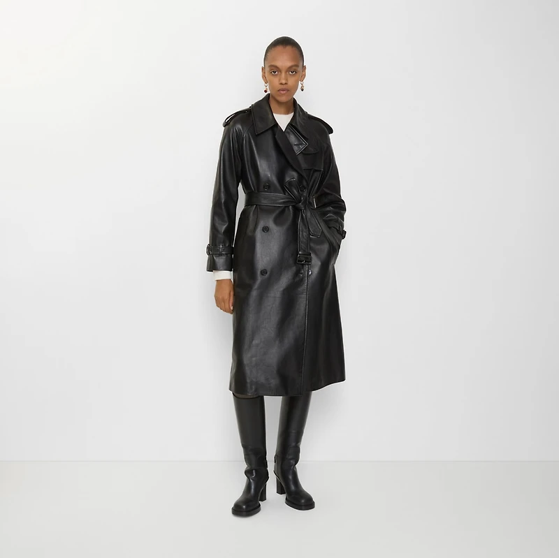 Long Leather Castleford Trench Coat in Black - Women | Burberry® Official
