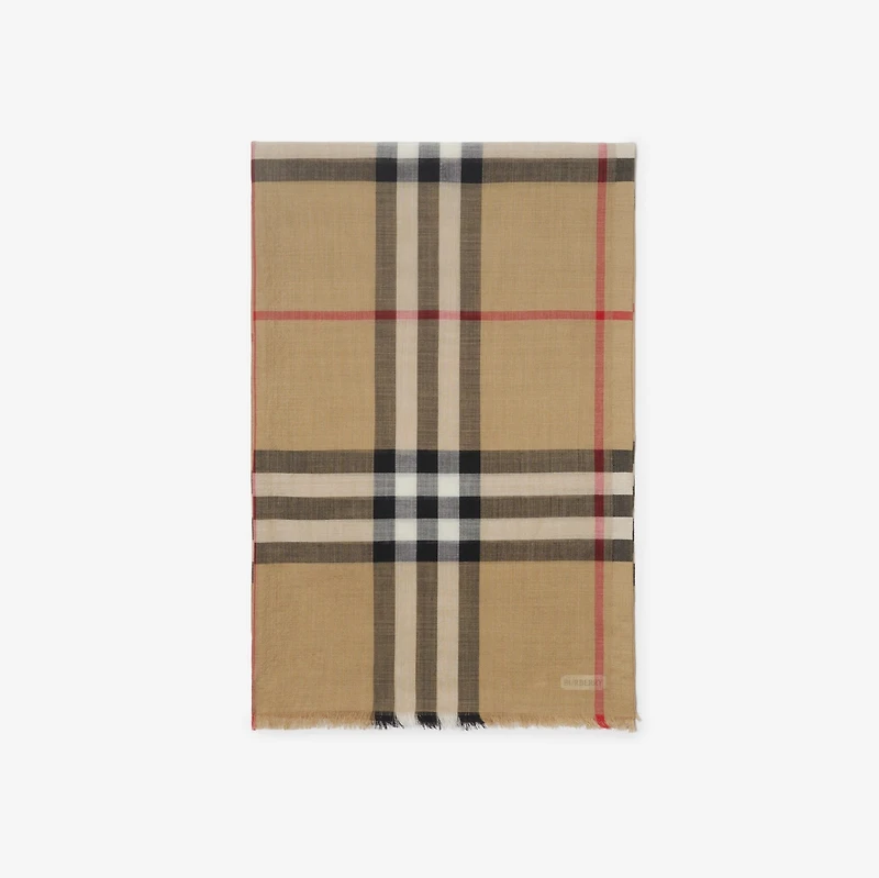 Wide Check Wool Silk Scarf in Archive beige | Burberry® Official