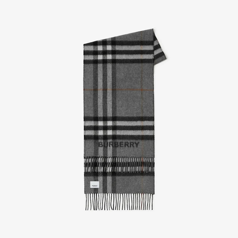 Contrast Check Cashmere Scarf in Grey/charcoal | Burberry® Official