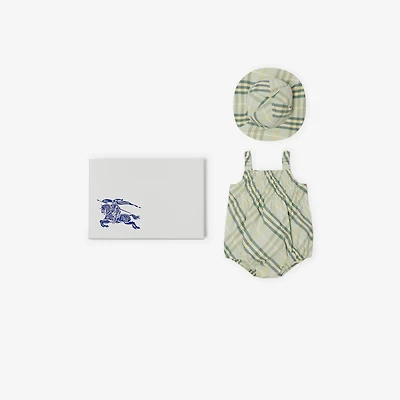 Check Cotton Two-piece Baby Gift Set in Breeze - Children | Burberry® Official