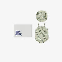 Check Cotton Two-piece Baby Gift Set in Breeze - Children | Burberry® Official