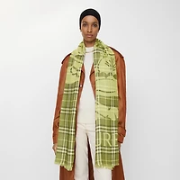 Wide EKD Check Wool Silk Scarf in Pea green | Burberry® Official