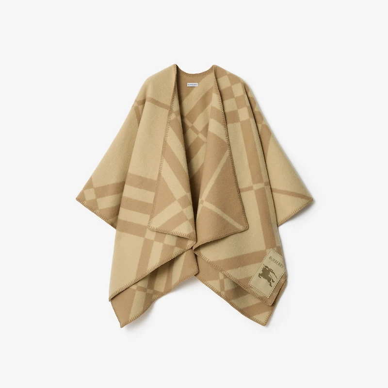 Check Wool Cashmere Cape in Sand beige | Burberry® Official
