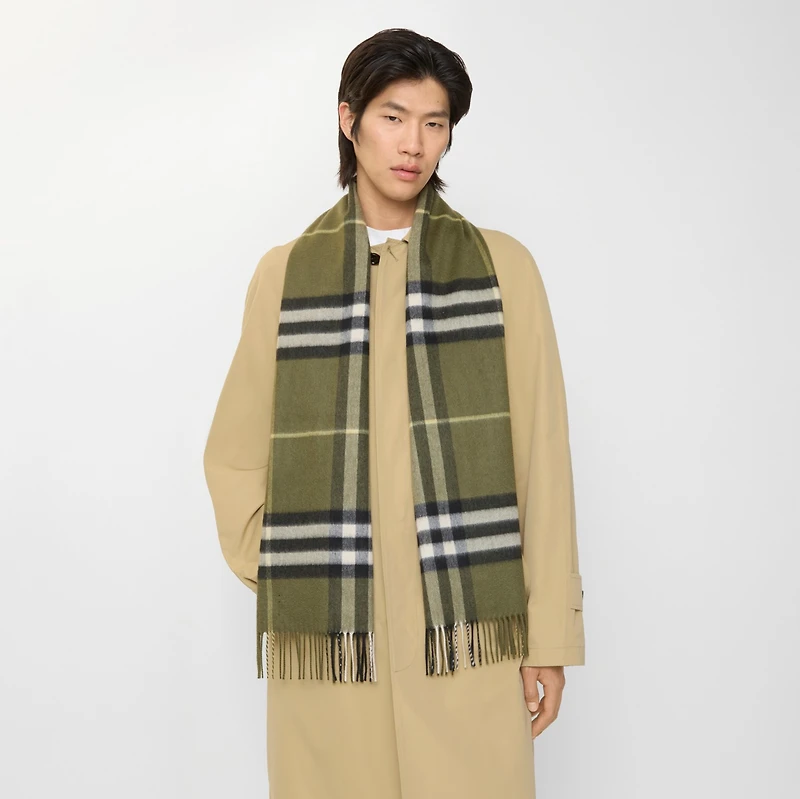 Check Cashmere Scarf in Pea | Burberry® Official