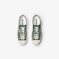 Check Nylon Blend Sneakers in Leaf - Men, Technical | Burberry® Official