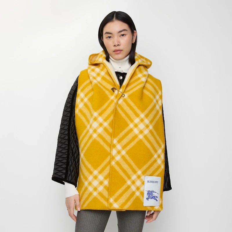 Check Wool Hooded Scarf in Pear yellow | Burberry® Official