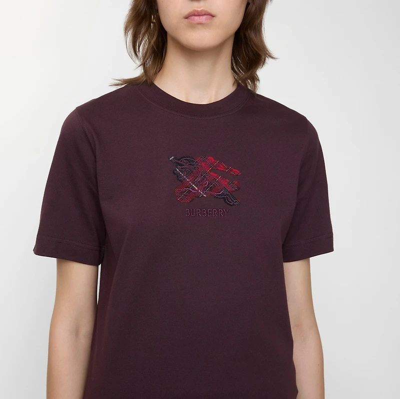 EKD Check Cotton T-shirt in Wine red - Women | Burberry® Official