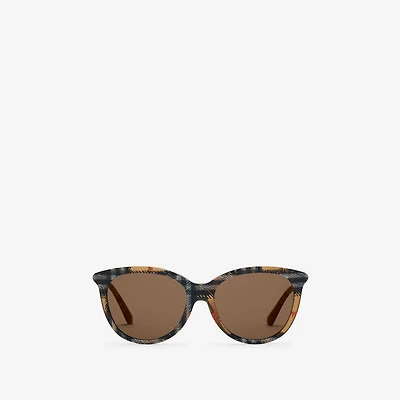 Tubular Check Round Sunglasses in Light sand - Women | Burberry® Official