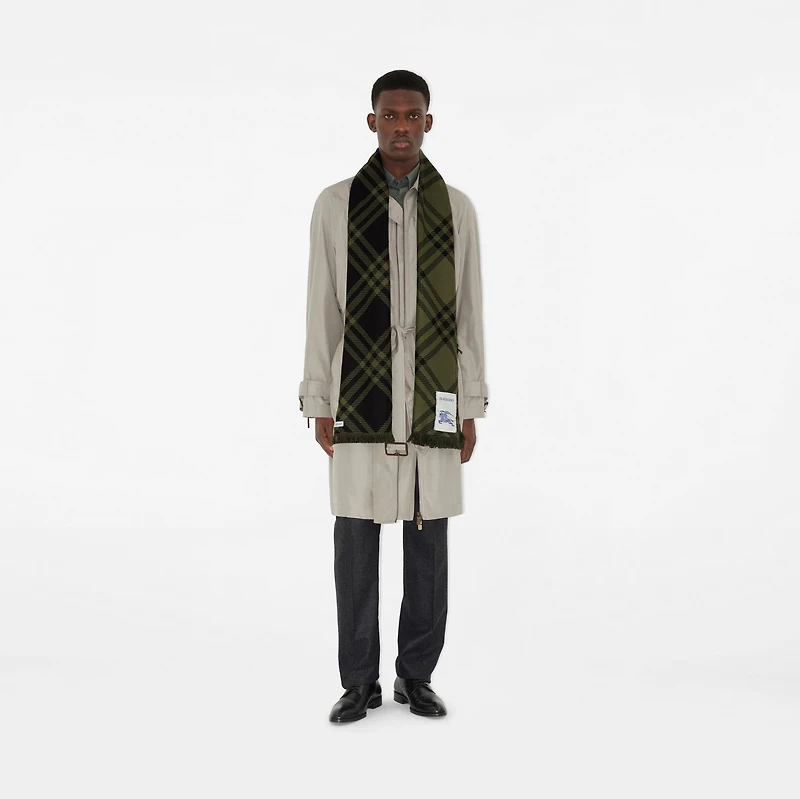 Wide Check Wool Silk Scarf in Shrub/black | Burberry® Official