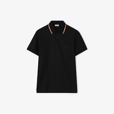 Check Trim Cotton Polo Shirt in Black - Men | Burberry® Official