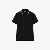 Check Trim Cotton Polo Shirt in Black - Men | Burberry® Official