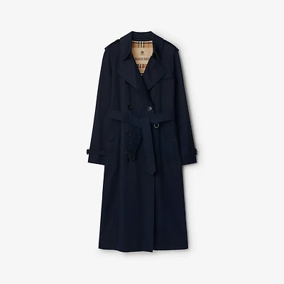 Long Waterloo Heritage Trench Coat in Coal blue - Women, Cotton Gabardine | Burberry® Official