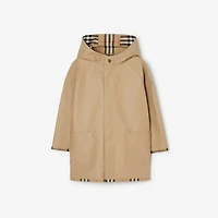 Check Cotton Hooded Coat in Sand beige | Burberry® Official