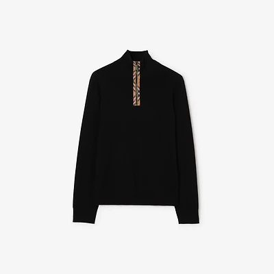 Check Trim Wool Half-zip Sweater in Black - Men, Cashmere | Burberry® Official