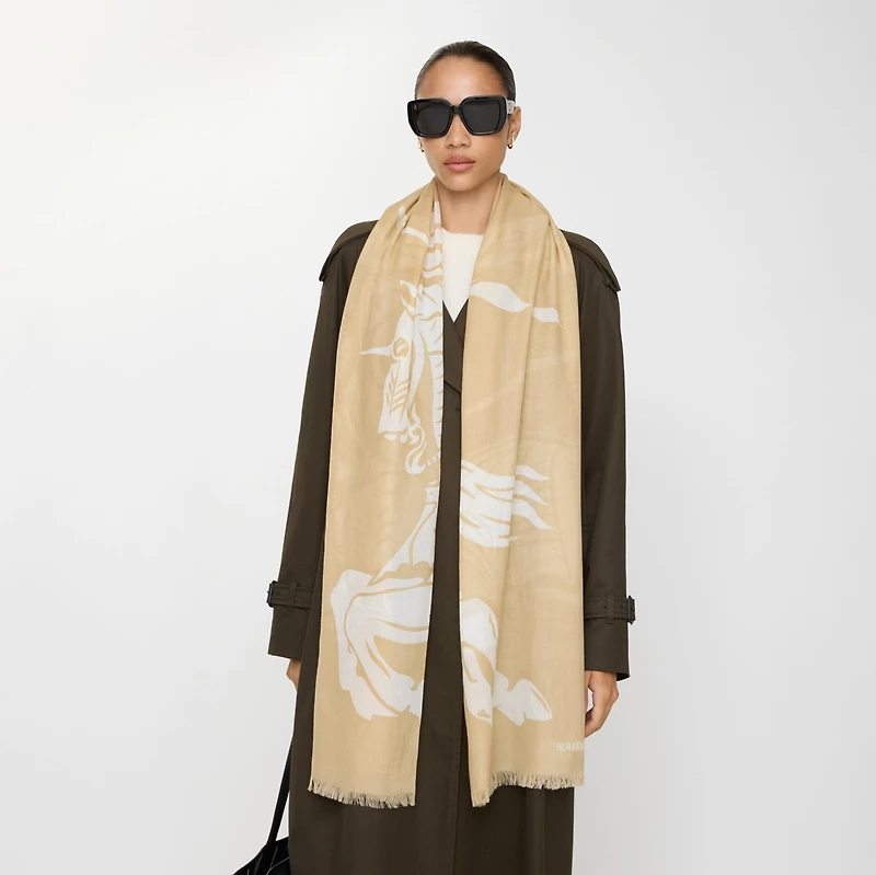 Wide EKD Wool Scarf in Sand | Burberry® Official