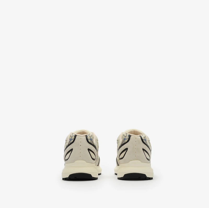 Nylon, Suede and Leather Eclipse Sneakers in Plaster white/stormy blue - Women | Burberry® Official