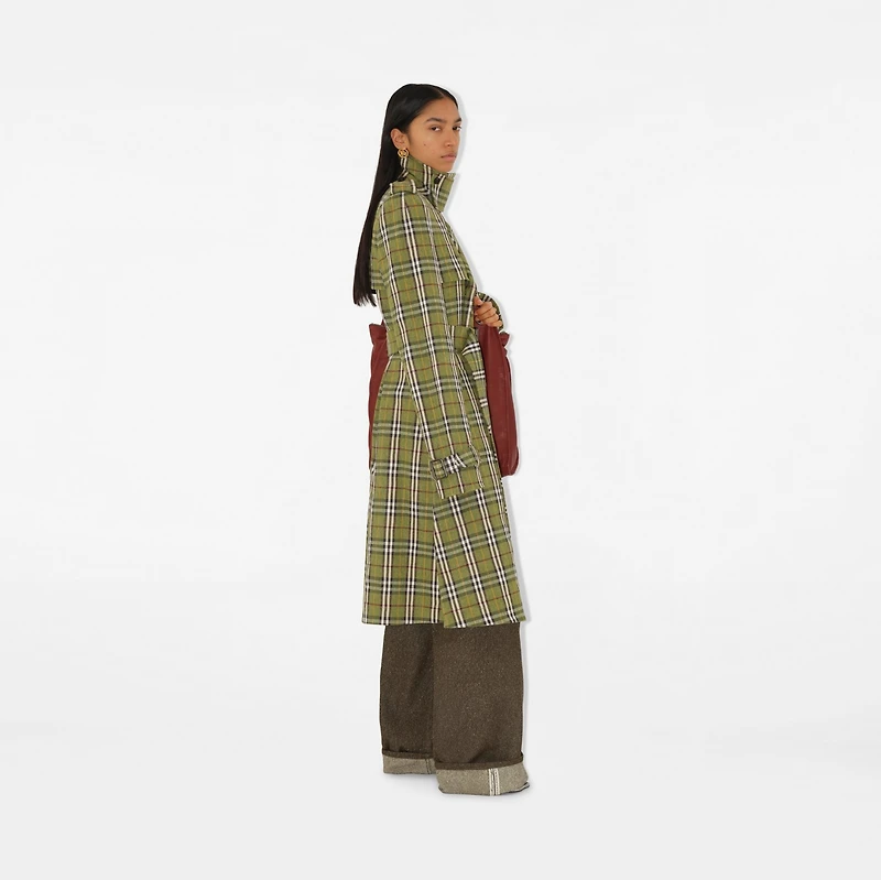 Long Check Stretch Linen Trench Coat in Caper - Women | Burberry® Official