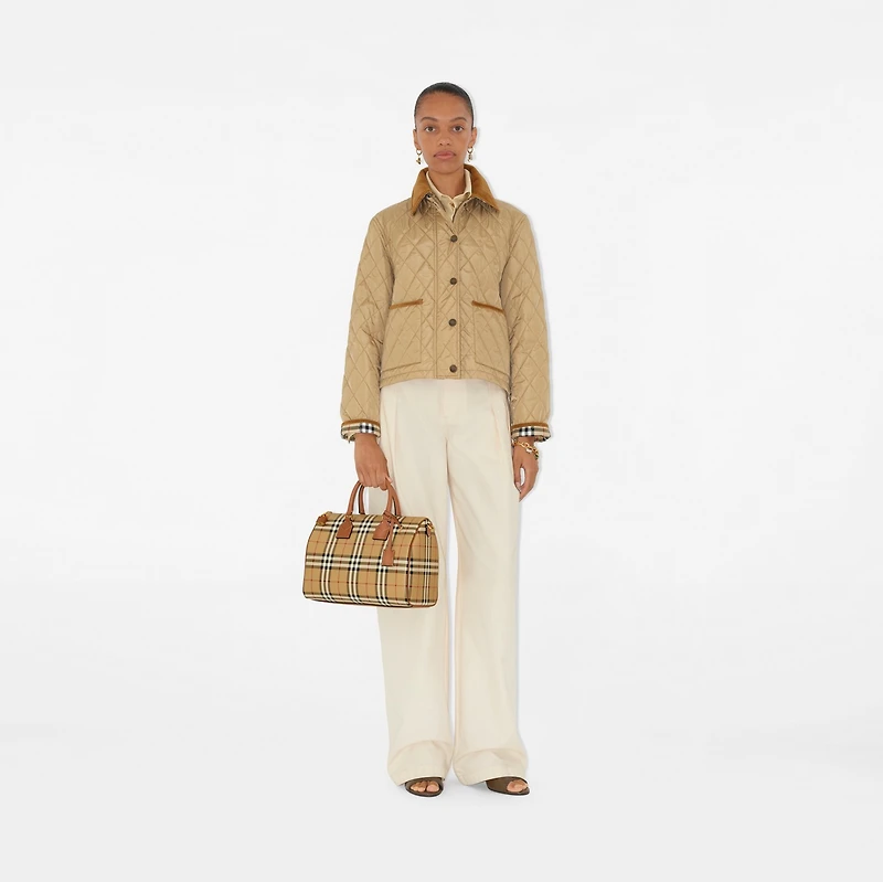 Cropped Quilted Nylon Jacket in Flax/sand - Women | Burberry® Official