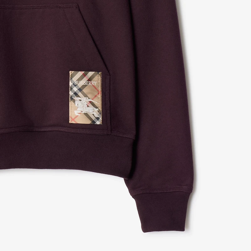 Check Label Cotton Hoodie in Wine red - Men | Burberry® Official