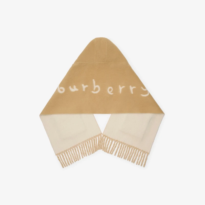 Logo Alpaca Wool Blend Hooded Scarf in Sand beige | Burberry® Official