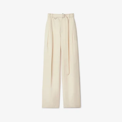 Gabardine Belted Trousers in Lunar - Women, Cotton | Burberry® Official