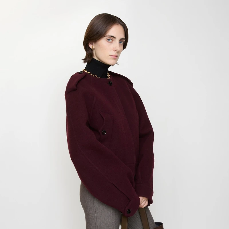 Detachable Scarf Wool Jacket in Wine red - Women | Burberry® Official